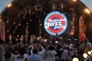 A US jazz band (New Orleans jazz/funk) performs at the 16th Koktebel Jazz Party international music festival