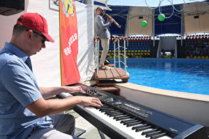 A live concert featuring saxophonist Sergei Golovnya at the Dolphinarium during the 16th Koktebel Jazz Party international music festival