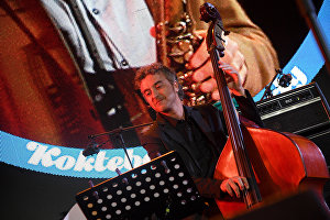 Member of Yakov Okun's International Jazz Band Stefano Senni performs live at the 16th Koktebel Jazz Party international music festival