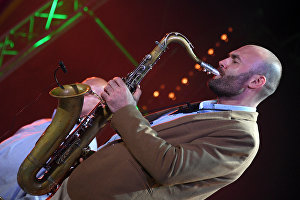 Saxophonist Sergei Golovnya performs live at the 16th Koktebel Jazz Party international music festival
