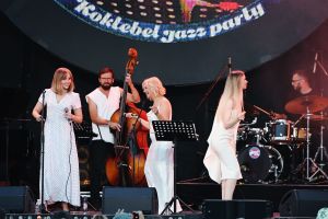 Jazz Ladies And Gentlemen perform at the Koktebel Jazz Party 2021 international music festival. From left: Valeria Shurgalina, Makar Novikov, Irina Rodiles, Viktoria Kaunova nd Alexander Zinger